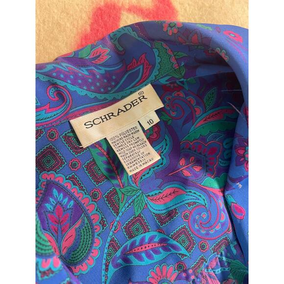 Vtg 70s - 80s Schrader long sleeve paisley belted dress SZ 10 pleated retro midi - Picture 4 of 9